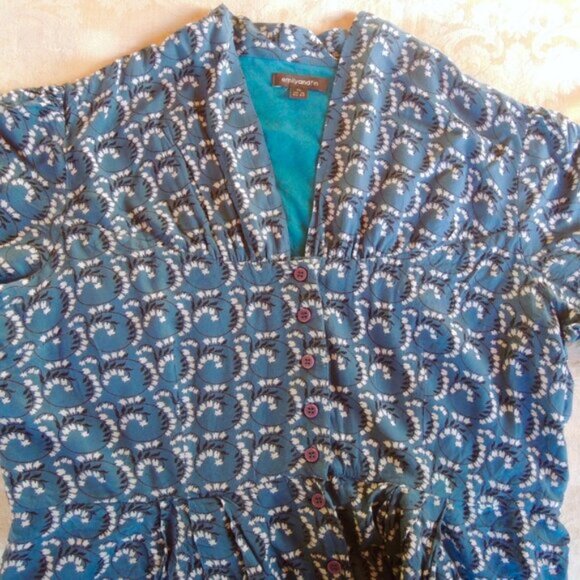 Modcloth Emily & Fin Blue Floral Button Front Retro Dress XL - Picture 3 of 11